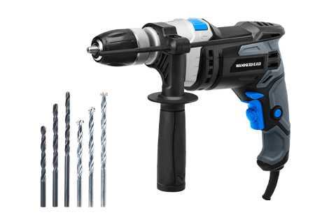 7.5-Amp 1/2 Inch Variable Speed Hammer Drill with Metal Bits and Concrete Bits