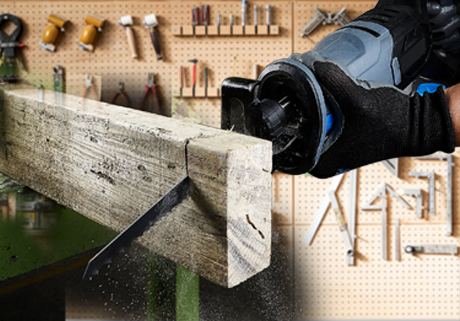 Reciprocating saw cutting wood sale